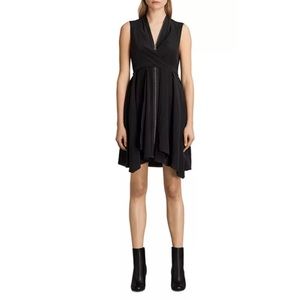 AllSaints Jayda Zip-Front Silk Dress In Black